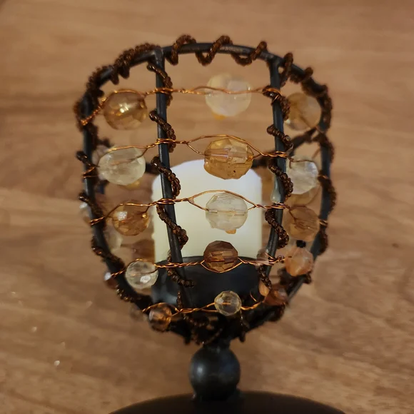 Beaded Candle Holder with Brown and Clear Accents - Picture 9 of 10
